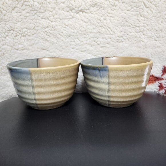Vintage Sango Gold Dust Green 5040 5" Ice Cream Bowls Mixing Textured Set of 2 - Picture 4 of 6
